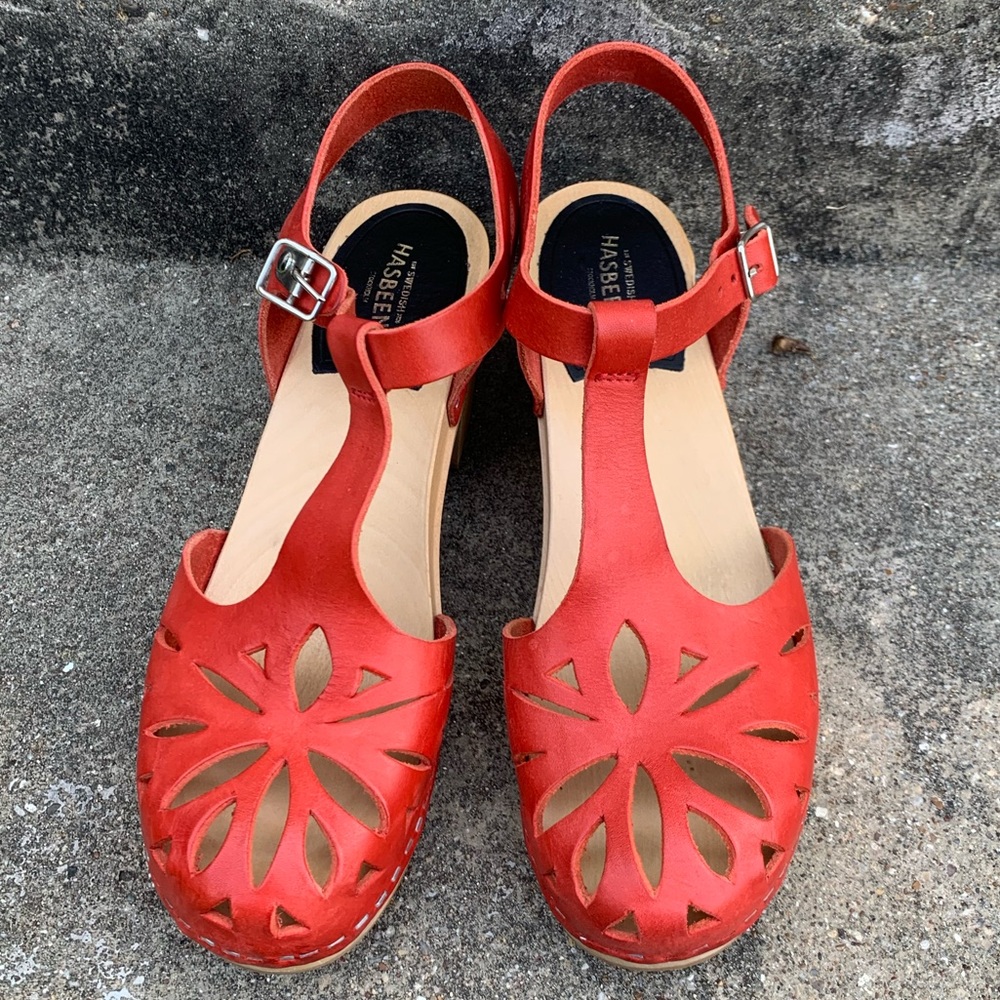 Swedish Hasbeens Clogs in Cherry Red Size 39